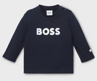 BOSS playera para bebé manga larga color azul marino